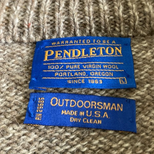 VINTAGE Pendleton Outdoorsman 100% Pure Virgin Wool Zip Sweater Mens LARGE Beige - Picture 4 of 7
