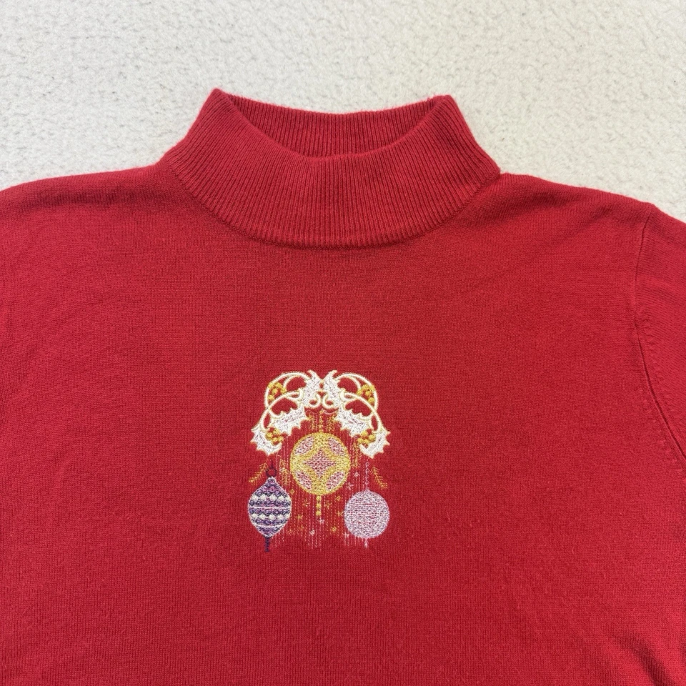 Vintage Christmas Sweater Womens Medium M Red NorthCrest Embroidered Holiday - Image 3 of 4