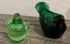 Emerald Green Fenton Art Glass Bird Figure And Small Glass Sparrow