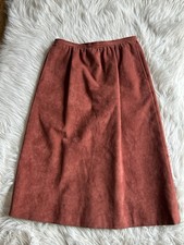 Vintage Size 10 Rust Suede Leather A-Line Midi Skirt Boho Festival 80 s USA