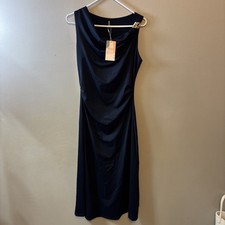 BTFBM Blue Solid Cowl Neck Ruched Stretch Maxi Dress Sleeveless M Women