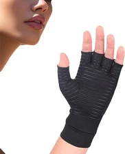 Compression Arthritis Glove for Women or Men, Copper Infused, Black, Fingerless