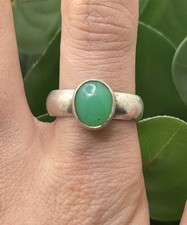Vintage Sterling Silver 925 Green Chrysoprase Cabochon Gem Stone Ring Read 