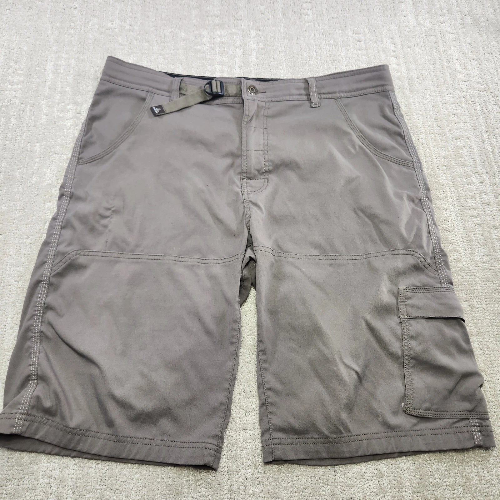 Prana Stretch Zion Cargo Shorts Men XL Green Belted Performance Hiking Quick Dry