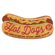 Hot Dogs Embossed Metal Sign Vintage Diner Hot Dog Sign For Kitchen Or Man Cave