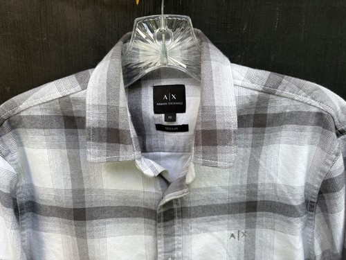 Armani Exchange Shirt Mens XS Extra Small Regular Fit White & Gray Plaid Cotton - Picture 4 of 10