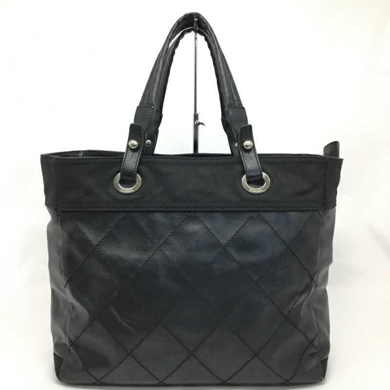 Chanel Paris Biarritz MM Black PVC Canvas Tote Bag A34209 Pre-Owned