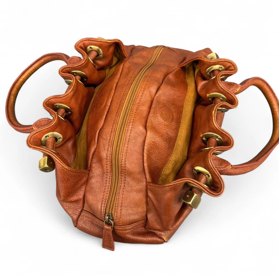 Bolso Cartera Vintage Años 80 Ashneil Cuero Guijarro Tostado Ojal Foto 3 de 4