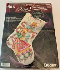 Bucilla HARK THE HERALD ANGELS STOCKING Silk Ribbon Embroidery Kit 83308 XMAS