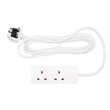 2 Way 2m Mains Extension Lead Gang Power Cable 2 Metre British Approved 13A