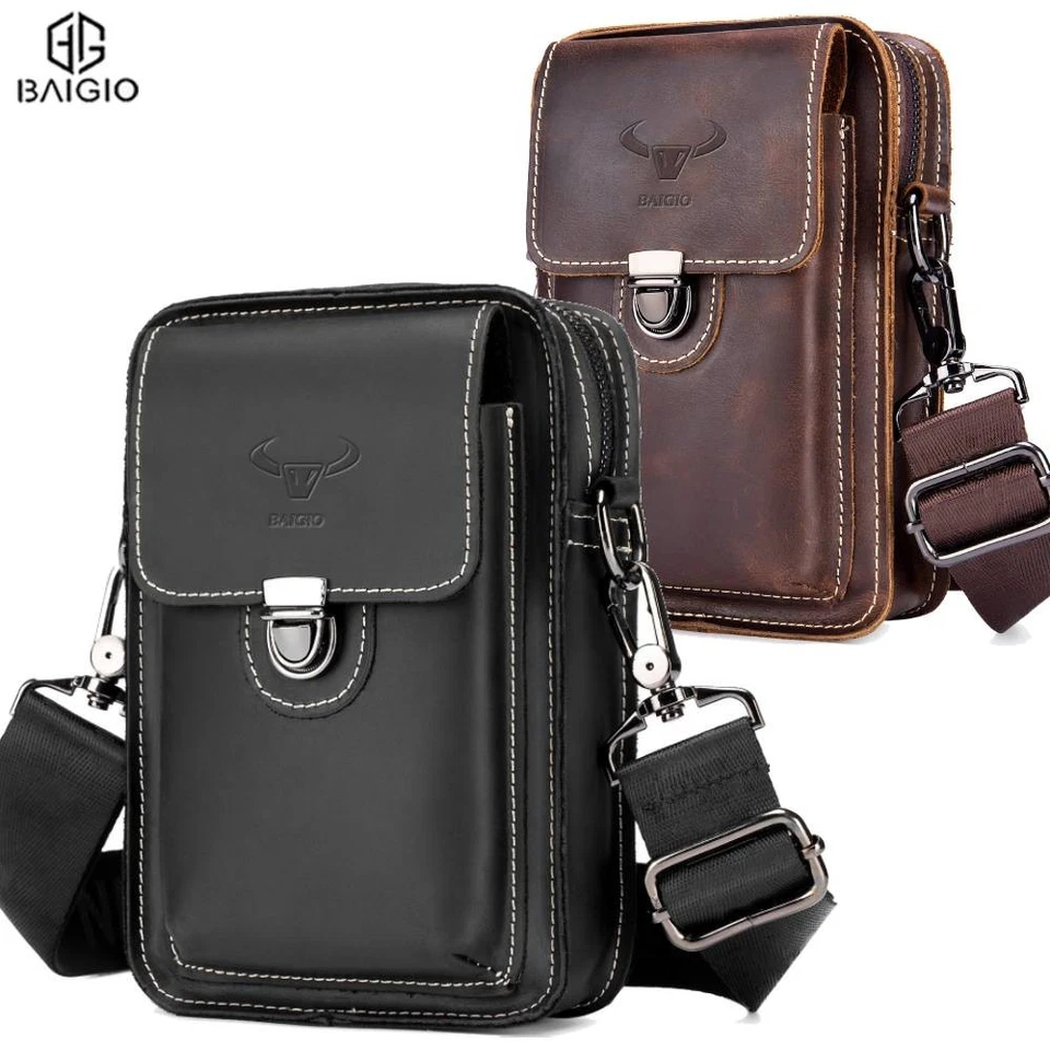 BAIGIO Schultertasche Herren Leder Umhängetasche Bauchtasche Hüfttasche Handytasche