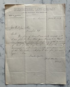 ANTIQUE 1889 80 ACRES SAN DIEGO COUNTY CALIFORNIA LAND SALE LETTER
