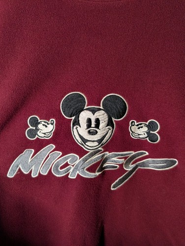 Sudadera Pullover Vintage 2XL XXL Mickey Mouse Bordada Granate Polar Plus - Imagen 8 de 8