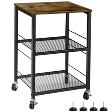 Side Table Small with Wheels Industrial Night Stand Storage Shelf 3 Tier Wood