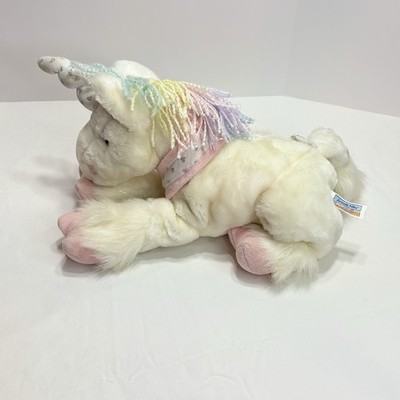 Vintage Animal Alley White Unicorn Pastel Rainbow Yarn Sparkle 16  Pink Stuffed