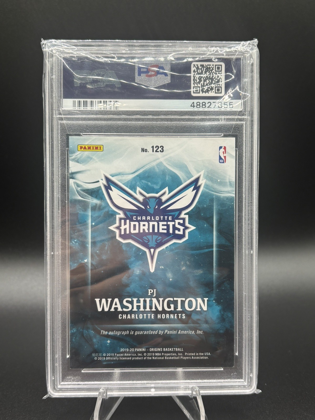 2019-20 Panini Origins - Autograph PJ Washington Jr. #123 Purple /49 (RC) PSA 9 view 2