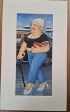 Beryl Cook mounted print - Lady with Stick