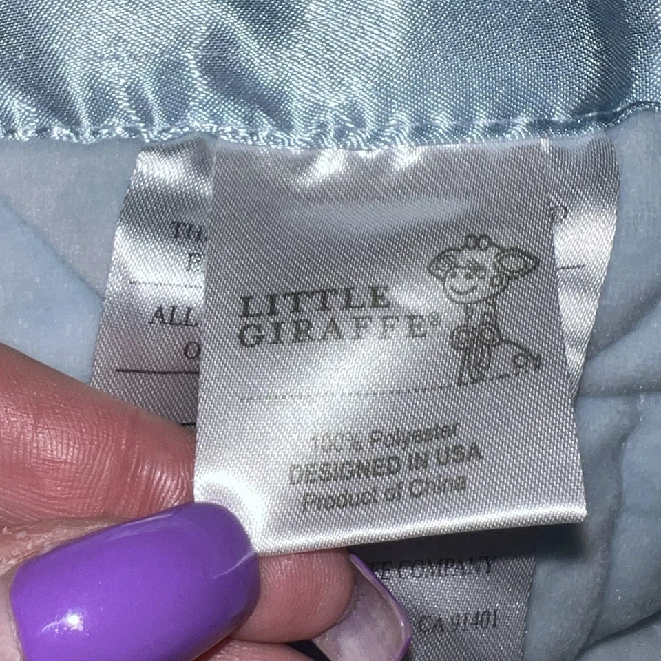 Little Giraffe Baby Blanket 35 X 30 Luxe Cornflower Light Blue Satin Trim Crib - Image 3 of 4