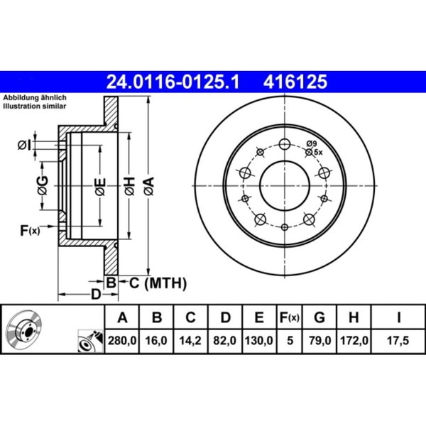 Bremsscheibe ATE 24.0116-0125.1 (2 Stk.) FüR Fiat Peugeot CitroëN Ducato Boxer-image