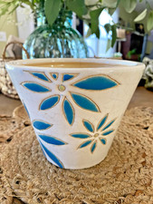 Vintage White & Blue Ceramic Planter Flower Pot