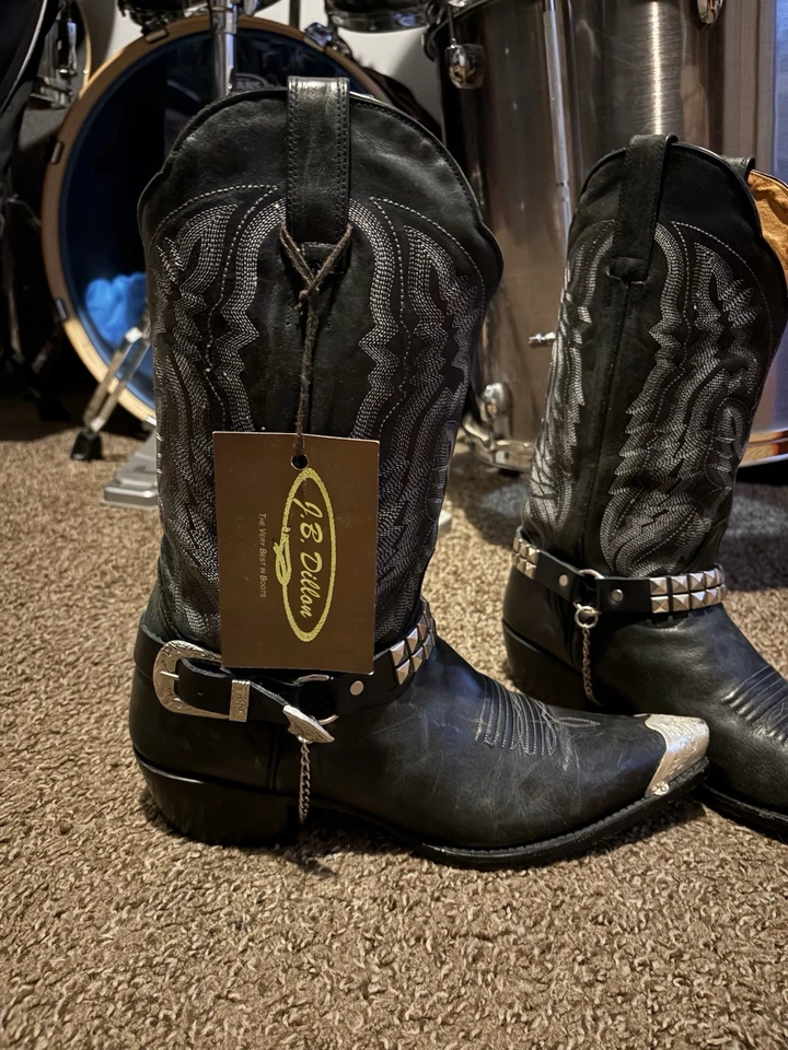 Botas vaqueras occidentales de cuero negro JB Dillon con detalles tachonados Foto 3 de 4