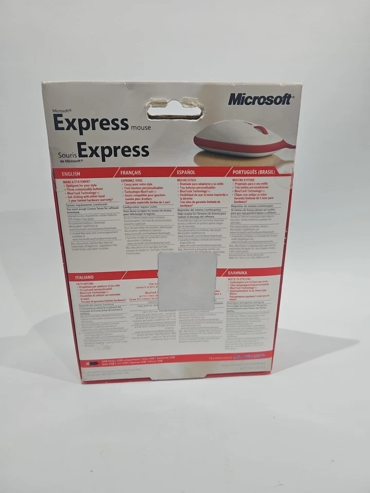 Microsoft Express Mouse USB Mouse Model 1480 White Red Cord NEW BOX WORN 2011 - Image 3 of 4