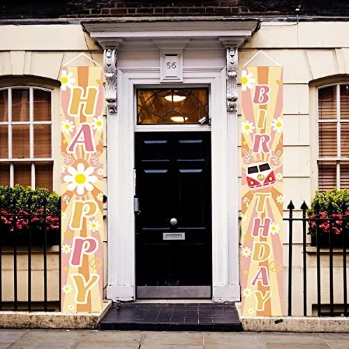Gran pancarta de porche de feliz cumpleaños con 71X11,8 pulgadas, porche retro hippie boho Foto 4 de 4