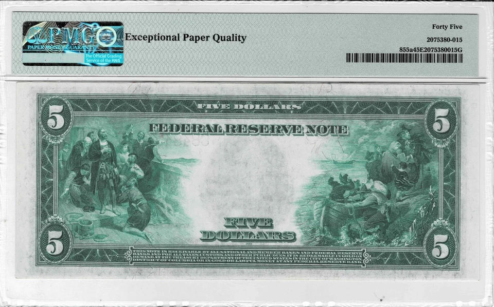 1914 $5 Federal Reserve note--fr.855a-(Philly)-PMG Choie EF 45 EPQ - Image 2 of 4