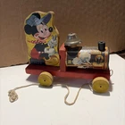 Vintage Fisher Price Mickey Mouse Train Wooden Child's Pull Toy No. 485