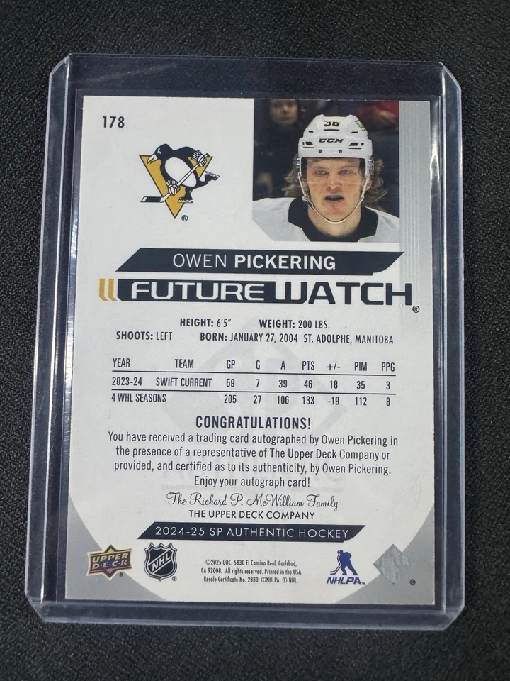 OWEN PICKERING 2024-25 SP ПОДЛИННЫЙ БУДУЩЕЕ ЧАСЫ AUTO /999 #178 - Изображение 2 из 2