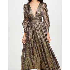 Loveshackfancy Cyrena metallic silk blend gold maxi dress size 0
