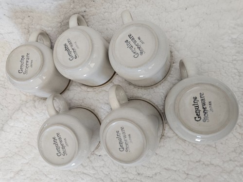 (Set of 6) Vintage Genuine Stonewear Coffee Tea Mugs Cups Brown Japan 3" Striped - Picture 9 of 12