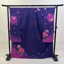 Japanese Vintage Kimono Furisode silk PPL Gorgeous Height 63.5in Minor Stains 