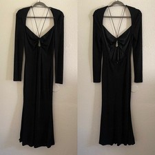 MISHA Women's Size 8 Engracia Dress in Black Midi Open Back