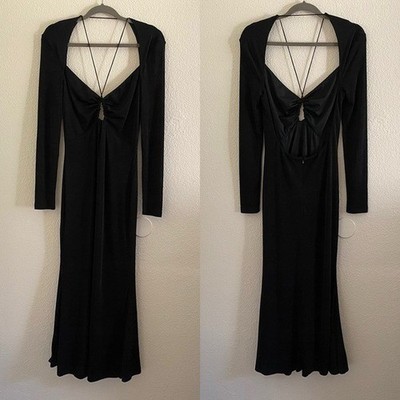 MISHA Women's Size 8 Engracia Dress in Black Midi Open Back