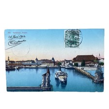 Postkarte AK Konstanz Bodensee Hafen Schiff Gelaufen 1912