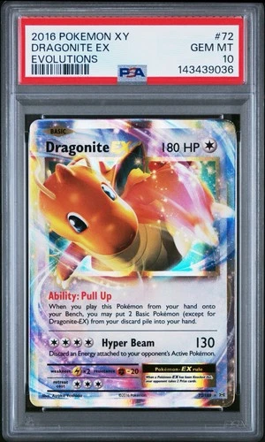 2016 POKEMON XY EVOLUTIONS DRAGONITE EX #72/108 ULTRA RARE HOLO PSA 10