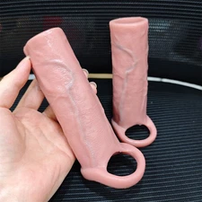 Open-ended Realistic Penis Sleeve Silicone Enlarge Sheath Men Cock Girth Male US