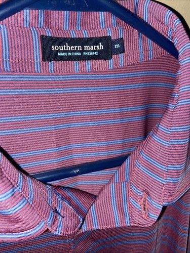 Southern Marsh Polo Shirt Mens Medium M Striped Performance Tech Golf Wicking - Picture 2 of 6