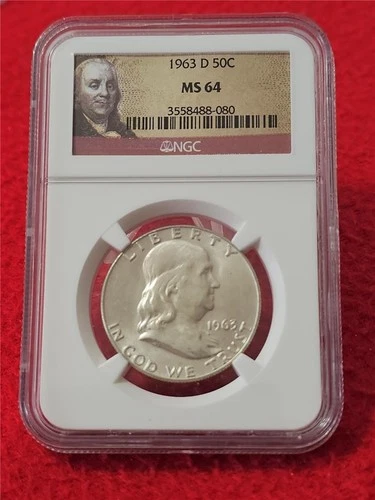 1963-D UNC FRANKLIN SILVER HALF DOLLAR   NGC MS 64                        #T1162
