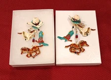 Lunch At The Ritz Cowboy Boots, Hat, Horses. Dangle Clip-on Earrings. Vintage!