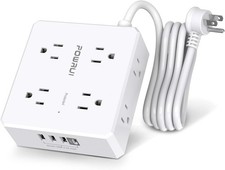 Surge Protector Power Strip - 6 Ft Flat Plug Extension Cord with 8 Widely Out...