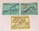 3 Virginia NATIONAL FORESTS Hunt Trap Fish Revenue License Stamps 1960s Used