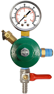 ADD-A-REG CO2 REGULATOR -3/8'' BARB w SHUT OFF & CHECK VALVE - 60: OPEN GAUGE