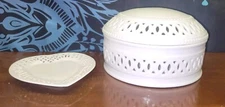 Porcelain China Perferated White Lid Incense Potpourri Trinket Dish FREE PLATE