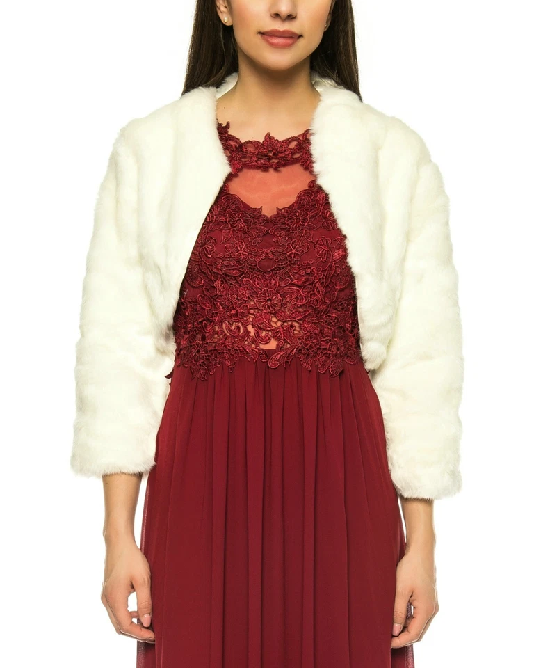 PELZ ABEND JACKE BLAZER BRAUTSTOLA KUNST PELZ WEISS ODER SCHWARZ 3/4 ÄRMEL - Bild 2 von 3