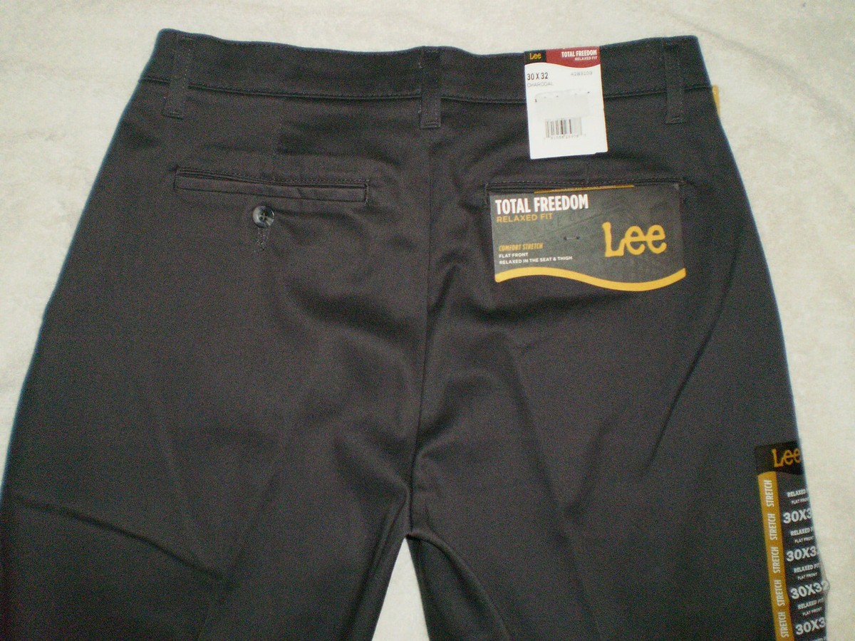 Mens Slacks Lee Total Freedom Stretch Straight Fit Flat Front Pant