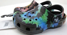 NWT Authentic CROCS Classic Tie Dye Graphick Kids Clog Black US C8 - 205451-060