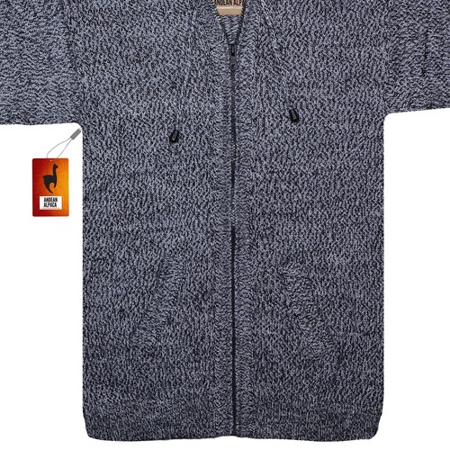 WOMEN HANDMADE ANDEAN ALPACA SOLID GRAY ZIP HOODIE SWEATER SZ M - Picture 3 of 8