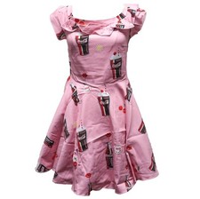 XL Loungefly Stitch Shoppe Coca Cola Float Red Lips Pink AOP Lizzy Dress